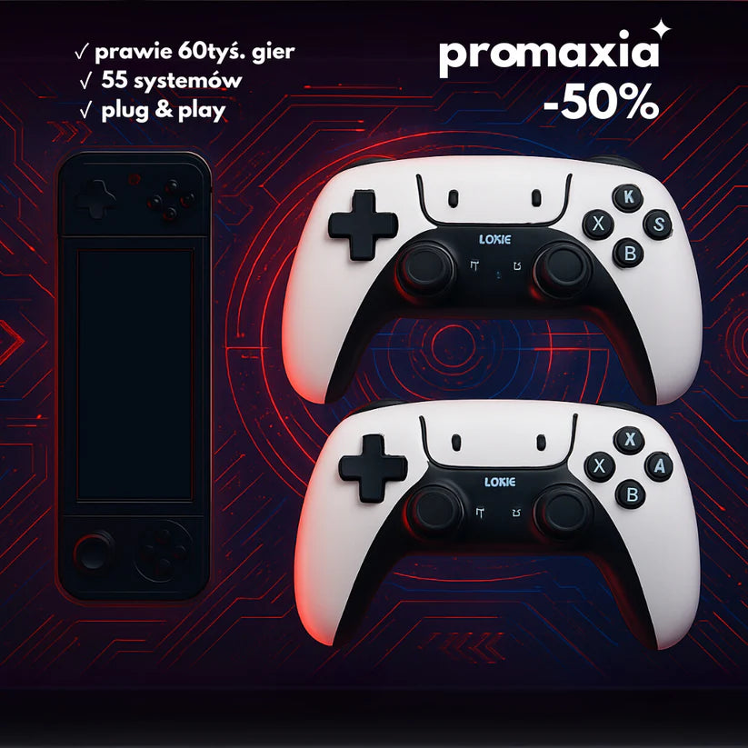 PROMAXIA™ RETRO 60K – Konsola Plug&Play + 2 Pady | 55 Systemów w Jednym Urządzeniu